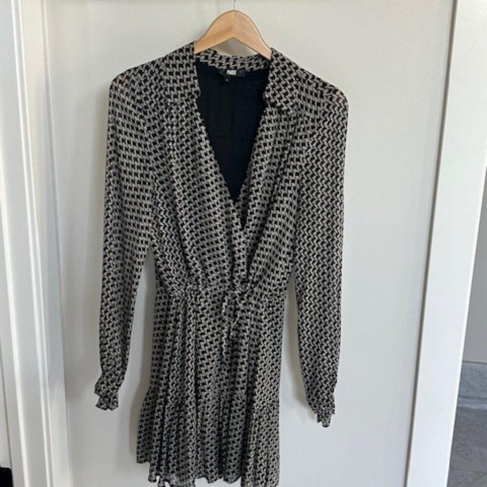 Anthropologie PAIGE Silk Lizabeta Dress Long sleeve houndstooth Small